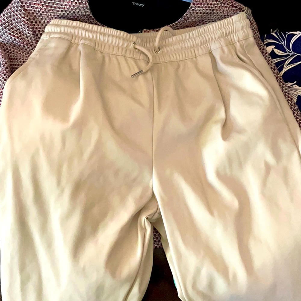 Vegan leather cream joggers